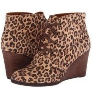 LUCKY BRAND Swayze Leopard Print Leather Wedge Bootie Ankle Boots 9